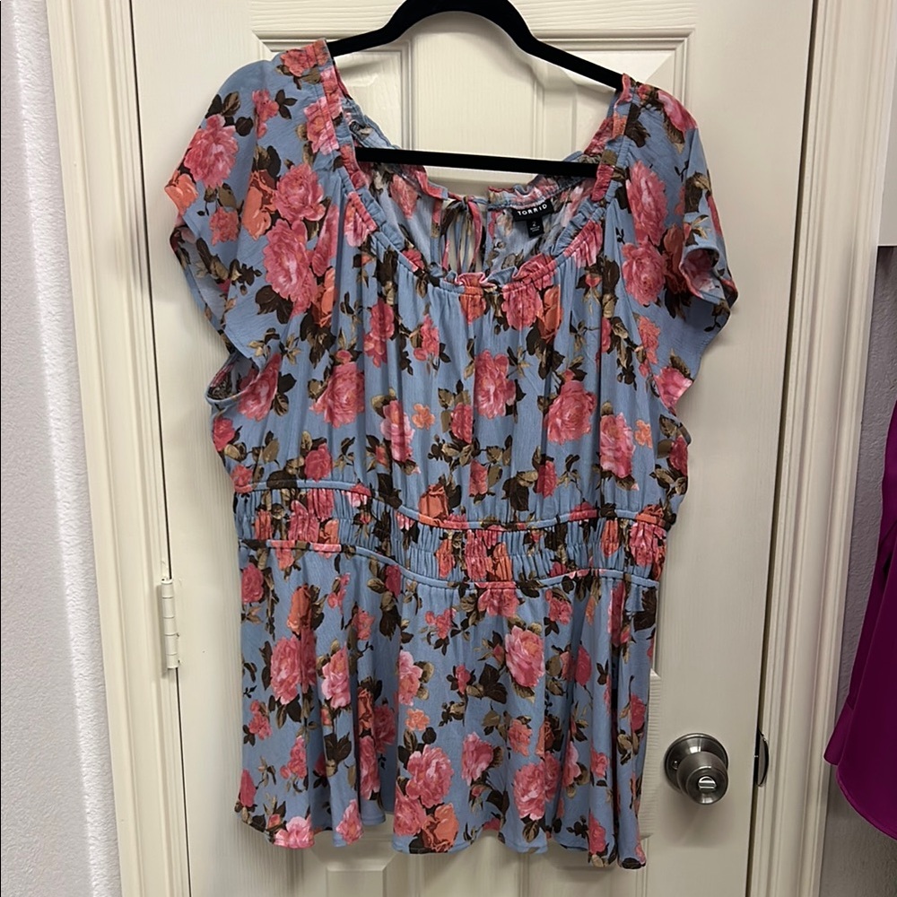 Torrid Pink and Blue Floral Blouse